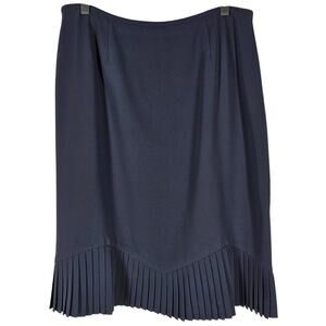 ALBERT NIPON WOMEN'S NAVY BLUE PENCIL SKIRT WITH PLEATED BOTTOM TRIM SIZE 14